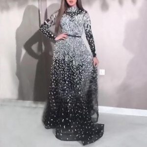 New Black Long-sleeved Dress Slim-fit Slimming Dress Women's Banquet Evening Dress