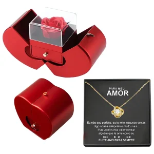 Caixinha Presente Com Colar Rosa Real Flor Preservada