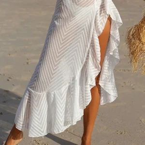 Saia De Praia Feminina Com Babados, Amarrada Na Lateral, Irr