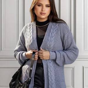 Cardigan Tricot Feminino Alongado Kimono Manga Longa Inverno