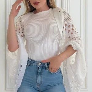 Cardigan Crochê Tricot Colete Rendado Regata