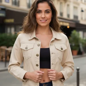 Jaqueta Jeans Feminina Carol Modas Marrom Algodão