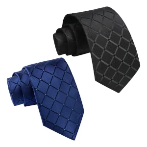 2 Gravatas Masculinas - Gravata Clássica Xadrez De Cetim De