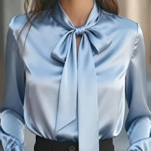 Ladies Elegant And Stylish Satin Bow Neck Shirt