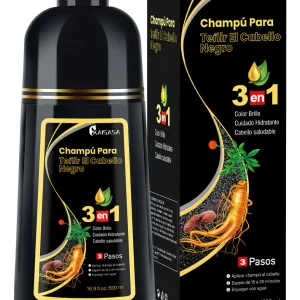 Kaisasa Shampoo Tonalizante Para Cobrir Cabelo Cinzento，shampoo cabelo branco，shampoo barba，shampoo redutor grisalhos，shampoo tonalizante preto，hair dye shampoo，black hair dye，500ml-Preto