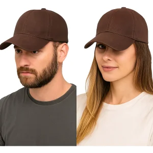 Boné Marrom Liso De Sarja Unissex Aba Curvada Com Regulagem