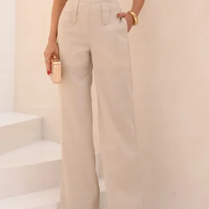 Calça De Linho Pernas Largas Estilosa Modelagem Ampla