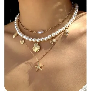 3 Conjuntos De Colares Beach Pearl Sea Star Shell Adequados