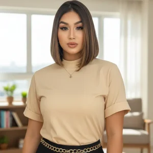 Blusa Feminina T-shirt Camiseta Gola Alta Algodão Premium