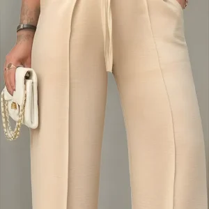 Calça Pantalona Duna Wide Leg Feminina Com Elástico E Bolso