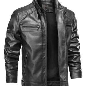 Jaqueta De Couro Masculina Slim Forrada Sem Capuz