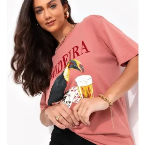 T-shirt Média Saideira Rosa Dengo Farm Rio - Oficial