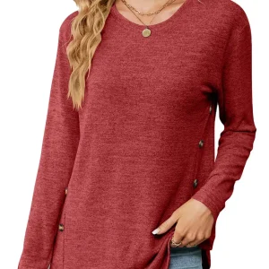 Blusa Feminina Outono 2025 Liso Gola Redonda Botões Amplo