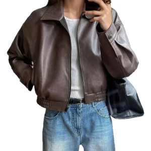 Jaqueta De Couro Retro Mangas Longas Estilo Único Vintage