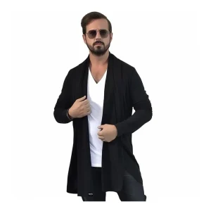 Cardigan Comprido Estilo Masculino Casaco Manga Longa Frio