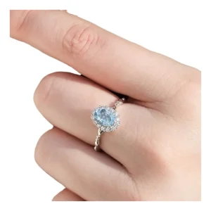 Anel De Prata Esterlina S925 Com Água-marinha E Anel Aberto