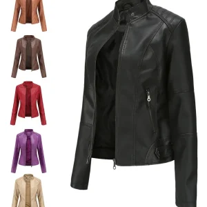 Cazadora Biker Casual De Piel Para Mulher