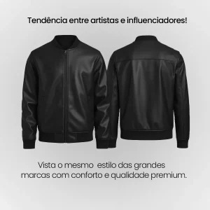 Jaqueta Masculina Couro Sintético Preto Premium