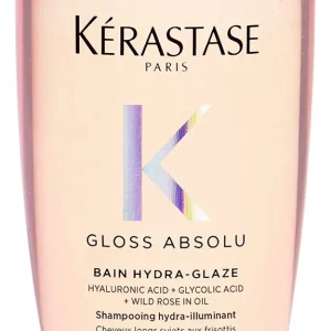 Kérastase, Bain Shampoo, Gloss Absolu, Hydra Glaze, Ação Anti-frizz com Ácido Hialurônico, Ácido Glicólico e Óleo De Rosa Silvestre, Potencializa o Brilho 250ml