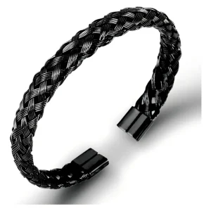 Pulseira 6mm Bracelete Trançado Aço 316l Preto Ajutável Luxo Comprimento 0 Cm Diâmetro 0 Cm