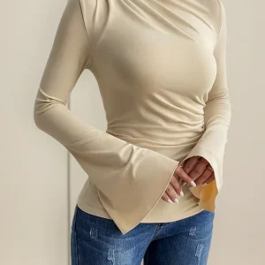 Top De Manga Longa Com Pregas E Estilo Evasê, Inverno Novo