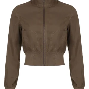 Jaqueta Cinturada Com Zíper E Bolsos