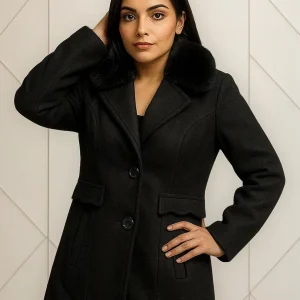 Casaco Feminino Sobretudo Lã Manga Longa Forrada Botões Frio