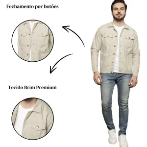 Jaqueta Masculina Brim Premium Sarja Fechamento Botões Bolso