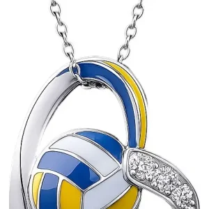 Colar Coração Bola De Vôlei Com Brilhantes Feminino /