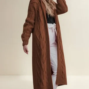 Casaco Feminino Q Com Capuz Sólido, Cardigã Longo, Suéter Do