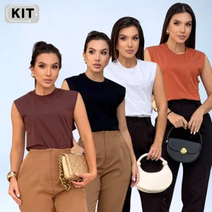 Combo 4 Blusas Feminina Cavada Muscle Tee T-shirt Algodão