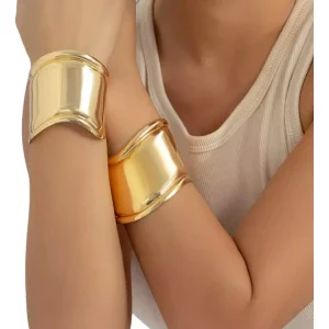 Pulseira Bracelete Grosso Feminino Grife Luxo Dourada Chic