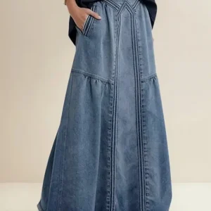 Dq Saia Jeans Longa Feminina Com Cintura Elástica