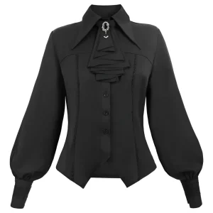 Nuoqi Victorian Blouse Women Black Gothic Pirate Shirt Long