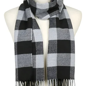 Cachecol Xadrez Pashmina Lã Scarf Preto Cinza Lenço Unissex Cor Preto E Cinza Desenho Do Tecido Quadriculado Tamanho 180 X 32