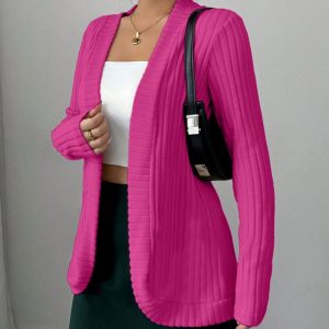 Popular Model Autumn and Winter New Pure Color Elegant Casual Fashion Pit Strip Cardigan Jacket Work Clothing Daily