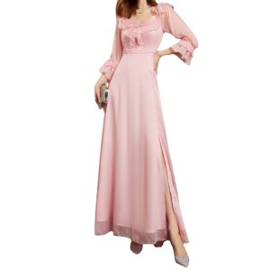 Women's Fashion Ruffled Stitching Sexy Sleeve Party Party Pink Dress Dress