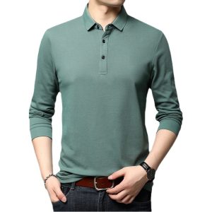 2025 Long-Sleeved T-Shirt Men's Lapel Loose Versatile Spring & Fall Thin Top Dad Pure Color Lapel T-Shirt Men's Basic Style