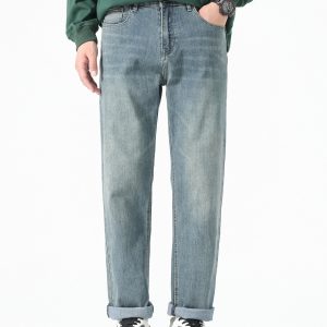 Autumn Loose Tapered High Street Jeans for Men, Slimming and Taller, Korean Style Small Straight Pants for Men, Light Blue Trendy