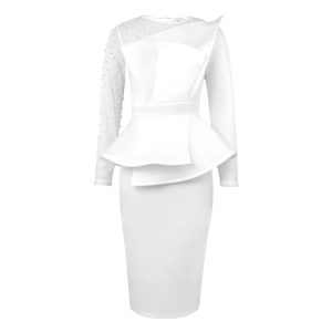 Popular women's clothing fashion solid color heavy industry beaded mesh stitching banquet dress dress women