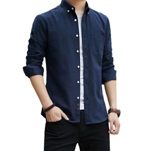 2025 New Oxford Spun Long Sleeve Shirt Men's Spring and Autumn Casual Business Solid Color Bottoming Shirt Slim Men's Clothing