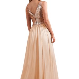 Women's clothing fashion sequin stitching sexy sleeveless V-neck wedding bridesmaid dress dress