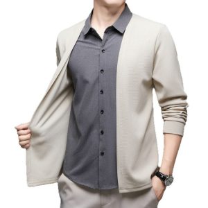 High-End Men's Faux Two-Piece Cardigan, Light Luxury 2025 Spring and Autumn New Business Casual Lapel Jacket Top
