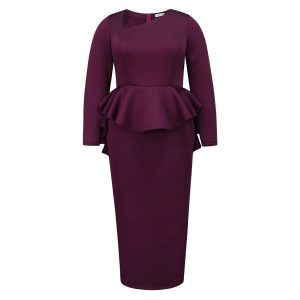 African plus size women's fashion solid color long sleeve ruffled stitching hip fat woman skirt dress women