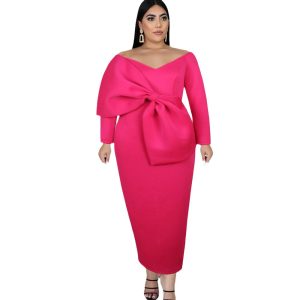 Women's clothing fashion sexy off-shoulder bow stitching banquet plus size dress dress