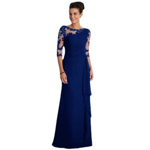 Long Lace Perspective Round Neck Mid-Sleeve Dress Sexy Lace Mesh Dress Black Dress Slim-Fit