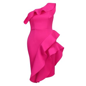 Women's Fashion Solid Color Ruffled Stitching Sexy Shoulder Oblique Collar Dress dress