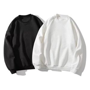 Shirt Less Clothing Waffle American Hoodie Men's Round Neck Autumn and Winter New Loose Youth Long Sleeve Base Shirt