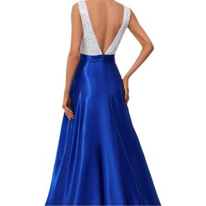 Women's clothing fashion contrast color stitching sexy V-neck sequined dress long dress dress women's delivery