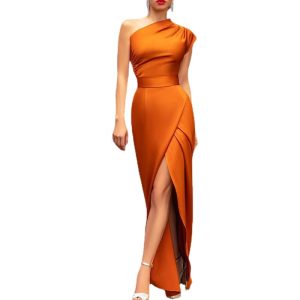 Women's Sexy Single Shoulder High Waist Split Banquet Party Evening Dress Dress Women
